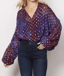 Cleobell Evereve Dara Shimmer Confetti Blouse Balloon Sleeves Purple Blue Medium