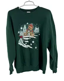 Northcrest Forest Green textured holiday bear Sweatshirt vintage XL snowflakes