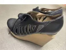 FIEL Anthropologie Womens 9.5 Chunky Wedge Booties Black Leather