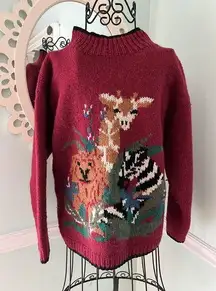 Charter Club Vtg 90’s handknit zoo theme sweater small wool Giraffe Zebra