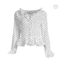 NWT  Polka Dot Smocked Peplum Pullover Splitneck Flounced Cuffs Top M
