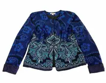 Coldwater Creek Paisley Jacquard Blue Ombre Open Lined Blazer