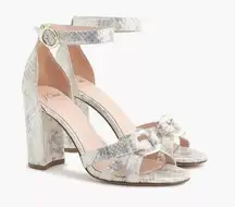 New JCREW Size 7.5 Stella Heels Metallic Snakeskin-Printed Leather Lucite $228