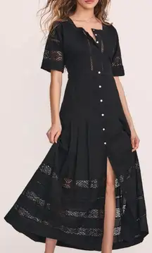 NWT LoveShackFancy
Edie Lace Short Sleeve Midi Shirt Dress in Black Size XS