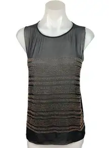 L'Agence Black 100% Silk Chiffon Sleeveless Beaded Embellished Sheer Top Sz XS/S