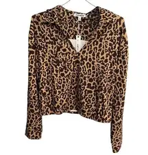Steve Madden Shirt Leopard Print Woman's Collared Top NWT Sz L leopard print NWT