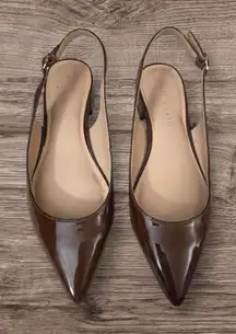 Kelly & Katie Flats dark chocolate patent synthetic pointed flats with adjustable strap