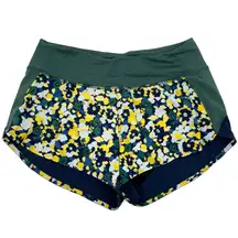 Hudson Mineral Blooms Green Yellow Blue Floral Athletic Shorts L