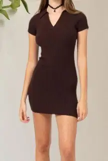 Y2K Brown Knit Knitted Ribbed Mini Dress Double Zero S