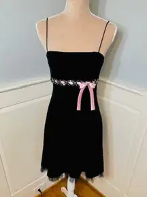Betsy & Adam Vintage Black Velvet Mini Dress Pink Bow 6 XS