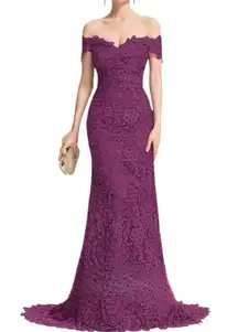 JJ’s House Trumpet/Mermaid Off Shoulder Sweep Train Lace Evening Dress Orchid 4