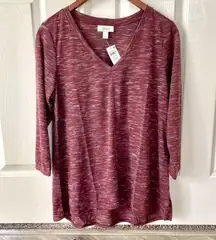 Style & Co burgundy V neck seam tee