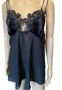 Je T’adore Vintage 90s Black Beaded Sequin Velvet Glam Sheer  Lingerie Slip Top