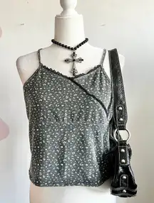 Black Lace Trim Floral Tank Top,‎ Gothic Whimsigoth Grunge Indie Sleaze Medium