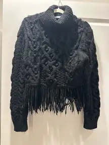 ZARA Fringe Cable Knit Turtleneck Sweater