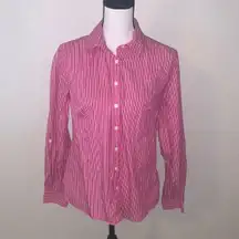Dalia Collection Pink Striped Long Sleeve Button Down Shirt Roll Tab Sleeves