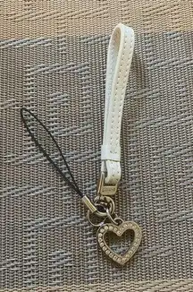 Coach  Leather Key Chain Charm Heart Shape Silver White