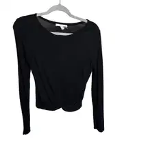 Luze USA‎ Black Long Sleeve Twist Front Top Casual Basic Shirt