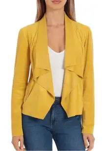 Bagatelle Faux Sued Yellow Open Front Jacket Long Sleeve Front Zipper Pockets M