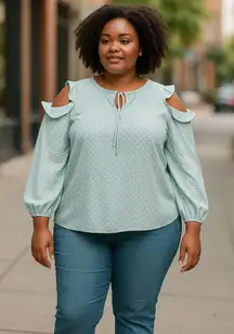 NEW Libby Edelman Womens XL Blue Swiss Dot Blouse Cold Sholder Summer top Boho