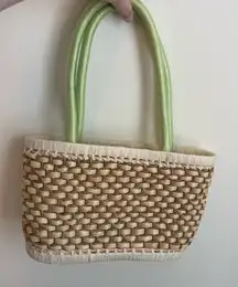 Sak Straw Purse Tote Pale Green Interior Fabric Drawstring Closure Picnic