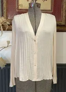Vince Plisse Ivory Crinkled Button Front Top – Lightweight Textured Blouse~S 🧡🎀
