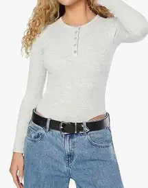 NWT WeWoreWhat Women's Crew Neck Henley Bodysuit Gray Long Sleeve Size S