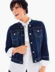 Chico’s Dark Wash Denim Jacket with Rhinestone button accent size 0