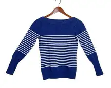 F&F Navy/White Nautical Striped Cashmere Knit Boatneck Pullover Sweater