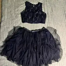 Elegant Navy Blue Woman’s Two Piece Dress