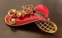 Avon 2004 Red Hat Society Brooch | Fancy Red Hat Pin | Gold Tone & Rhinestones