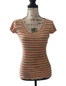 ! SZ S white, orange and yellow striped t-shirt