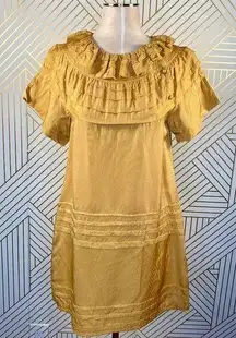 Marc Jacobs Mustard Yellow Silk Ruffle Dress