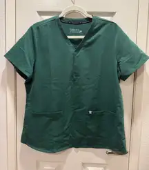 Fabletics Women's Emerald Green V Neck Scrub Top Size Large Short Sleeve