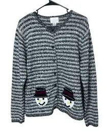 Vintage Christopher & Banks‎ 2003 Christmas Winter Snowman Cardigan Sweater L
