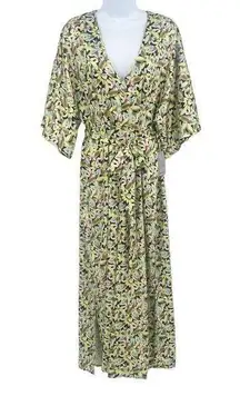 Anthropologie NEW Maisie Satin Abstract Floral Print Wide Leg Jumpsuit V-Neck Dolman Sleeve