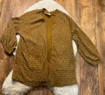 Flower & Feather Cardigan Womens Medium Puff Sleeve Cream Dot Lightweight‎ Brown