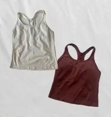 cream white and burgundy red ribbed Amazon workout tank top bundle