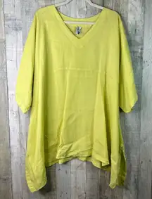 Match Point 100% Linen XL V-Neck Lime Green Short Sleeve with A Very Wide Bottom