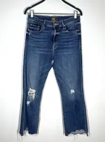 MOTHER Sz 29 The Insider Crop Step Chew Jeans Dancing On Coals Blue Distressed