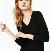 Charter Club🦎Womens Black V-Neck Cashmere Solid Knit Long Sleeve Sweater…