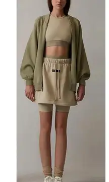 Women's Fear of God Essentials Fleece Mini Drawstring Skirt in Wheat size L
