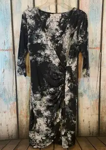 Carmen Carmen Marc Valvo Black & White Tie Dye Faux Wrap Dress Size M