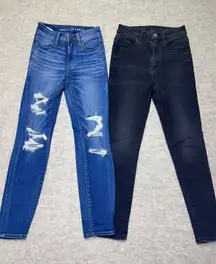 2 Pair American Eagle Hi-Rise Jegging Distressed Skinny Jeans‎ Womens Sz 0 Short
