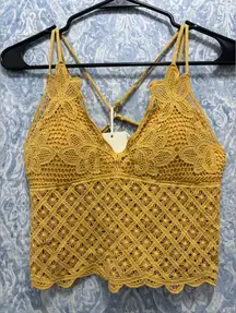 La Miel Tiare Bralette Long Padded Smocked Back Adjustable 100% Cotton S Mustard