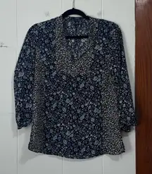 Chaps Navy and‎ White Two Floral Blouse Size Small