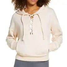 Believe It Pastel Peach Boxy Fit Lace Up Hoodie Small S