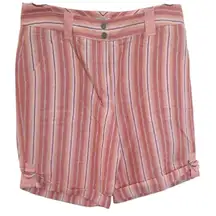 Chico's Linen Blend Bermuda Shorts Striped Women's Pink Coral Size 2