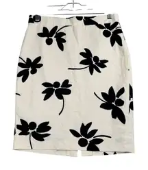 J.Crew‎ Pencil Skirt Womens 2 Cream Black Floral Quiet Luxury Office Chic