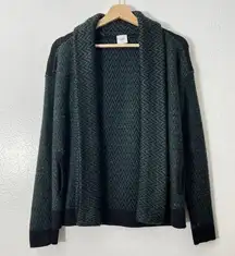 Cabi SMALL Green Black Chevron Knit Cardigan Sweater Long Sleeve Open Front